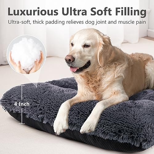 JOEJOY Large Dog Bed Crate Pad, Deluxe Plush Washable Dog Beds Fulffy Soft Kennel Pad Anti-Slip Pet Sleeping Mat for Extra Large Medium Small Dogs, 40" x 27", Grey - color: Dark Grey, size: XL(40"x27"x4")