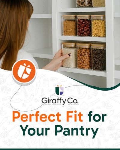 GIRAFFYCO Glass Food Storage Jars with Airtight Lids Wide Mouth Pantry Containers, Thick BPA-Free Glass, Moisture & Insect Resistant, Customizable Labels Included 25 oz x 2|38 oz x 2|50 oz x 2 - size: Set of 6 - Mixed Sizes (25/38/50 oz)
