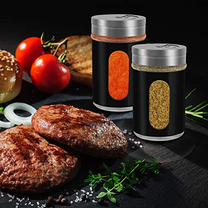 Accmor 2pcs Salt and Pepper Shakers,Stainless Steel Shaker for Salt Powder Sugar Cinnamon Pepper, Spice Dispenser with Adjustable Pour Holes,Black - color: Black