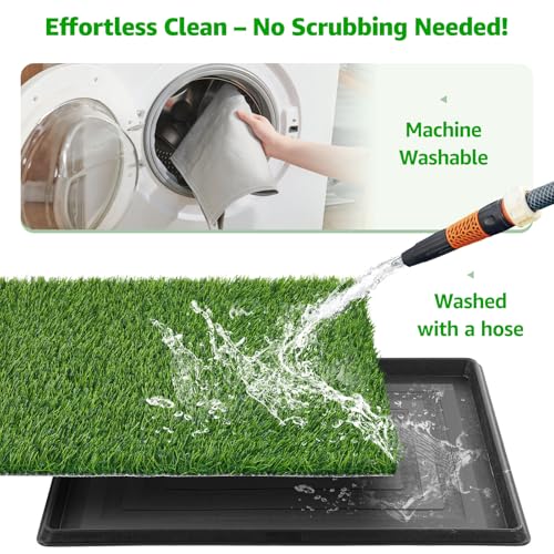 Dog Grass Pad with Tray, 45”×29” Large Dog Litter Boxes with Artificial Grass, Reusable Washable Pee Pads for Dogs, Indoor Outdoor Pet Toilet Puppy Training Potty for Balcony - size: 45"x29"（3 Layer Potty System)