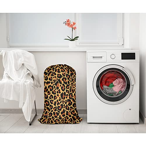 Swono Leopard Pattern Laundry Bag Large Heavy Duty Laundry Backpack with Adjustable Drawstring Closure Leopard Print Spot Animal Skin Laundry Hamper for Traveling Dirty Clothes Organizer, Safari Theme - color: Leopard Pattern