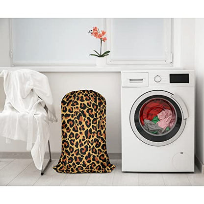 Swono Leopard Pattern Laundry Bag Large Heavy Duty Laundry Backpack with Adjustable Drawstring Closure Leopard Print Spot Animal Skin Laundry Hamper for Traveling Dirty Clothes Organizer, Safari Theme - color: Leopard Pattern
