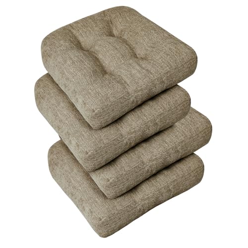downluxe Chair Cushions for Dining Chairs 4 Pack, Tufted Indoor Chair Pads with Non-Slip Bottom, U-Shaped Kitchen Chair Cushions, 18"x18"x4", Khaki - color: Khaki, size: 18"x18"x4"(4 Pack)