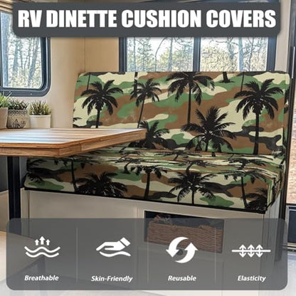 SEANATIVE RV Dinette Cushion Covers Couch Cushion Slipcovers Camo Coconut Tree Camper Cushions Cover Replacement Sofa Slipover for Travel Trailer Couch Backrest Cover & Bench Cover - color: Camo Coconut Tree