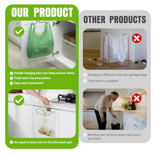 Trash Bag Holder, Stainless Steel Garbage Bag Holder Portable Under Sink Bag Hanger for Kitchen Cabinet Doors Bathroom