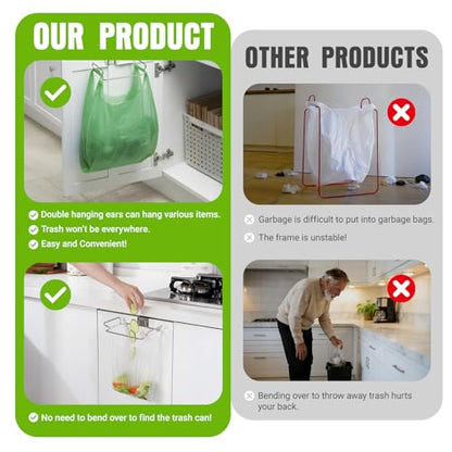 Trash Bag Holder, Stainless Steel Garbage Bag Holder Portable Under Sink Bag Hanger for Kitchen Cabinet Doors Bathroom