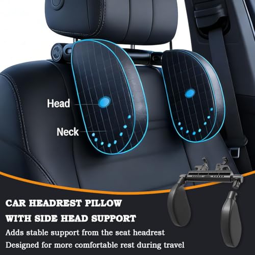 Car Headrest Pillow for Tesla Model 3 2017 2018 2019 2020 2021 2022 2023 2024 2025 2026, Car Seat Head Support, Adjustable 360° Neck Pillow, Detachable Side Pad, Memory Foam, Sleeping Travel Rest - color: B Brown