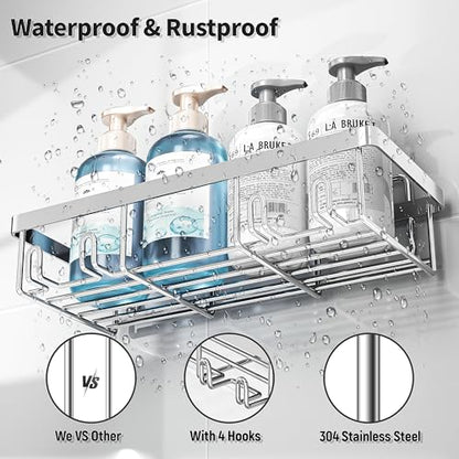 Liuoud 5 Pack Shower Caddy Organizer Rack Shelf for Inside Shower, Self Adhesive Bathroom Wall Storage Basket Rustproof Stainless Steel Large Capacity Shampoo Holder, Silver - color: Silver