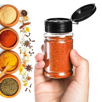 Tosnail 36 Pack 2.7 Oz Small Plastic Spice Bottles with Black Shaker Lids and Labels, Empty Plastic Jars with Lids, Seasoning Shaker Containers for Travel, Camping, Glitter, Gift, Party Favors - Clear