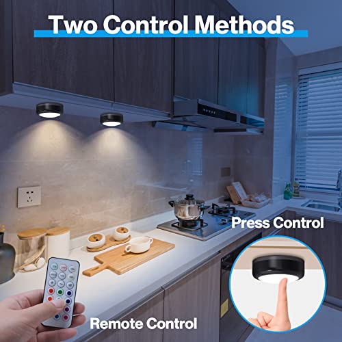 Cadrim Puck Lights, 1 Pack 13 Colors Changeable LED Puck lightings Battery Powered Dimmable Under Cabinet Lamps, Battery Powered Under Counter Lamp with 1 Wireless Remote Controls, Black - color: Black, size: 1pack