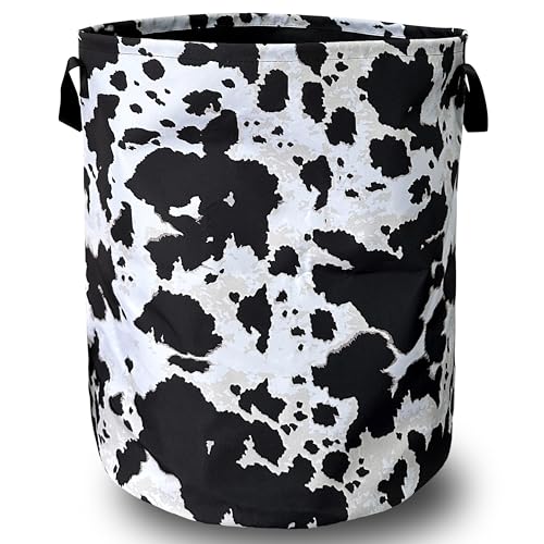Retro Black White Cows Print Laundry Basket Foldable With Handles CowTote Bag Oxford Cloth Animal Laundry Hamper Clothe Storage Bucket Toy Organizer 18.9"x16.5"For Bathroom/Laundry/Bedroom - color: Vintage Black White Cows Pattern