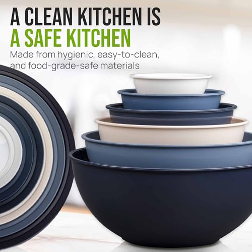 Zulay Kitchen 12 Piece Plastic Mixing Bowls with Leak-Proof Lids Set - Microwave and Freezer Safe Kitchen Mixing Bowls for Preparing, Serving and Storing - Large Nesting Bowls (Navy Ombre) - color: Navy Ombre