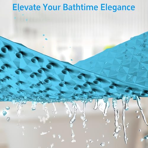 Non Slip Bathtub Mat for Bath Tub Shower - Natural Rubber Mat with 241 Suction Cups - Soft Bathroom Safety Mat - Unique Diamond Pattern - Fatigue Relief - Machine Washable - 16 × 28 Inch - color: River Blue, size: 28" x 16" (Rectangular)
