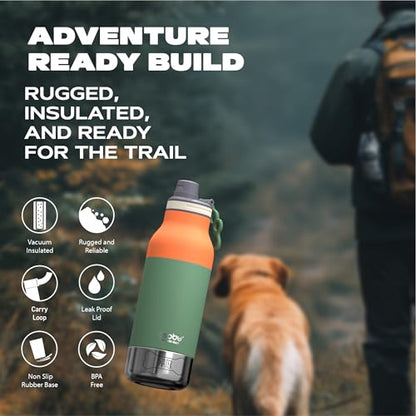 Asobu Dog Barky Bottle – Insulated Stainless Steel Water Bottle with 2 Removable Dog Bowls for Food, Treats & Water – Pet-Friendly Travel Bottle for Hiking, Road Trips & Outdoor Adventures - color: Pastel Green