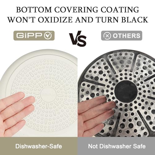 GiPP Non Stick Frying Pans Set Removable Handle, Oven Safe Nonstick Fry Pan Skillets with Detachable Handle, Granite Coating Healthy Cooking Compatible with All Stovetops, PFOA Free, RV Cookware set - color: White, size: 3PCS