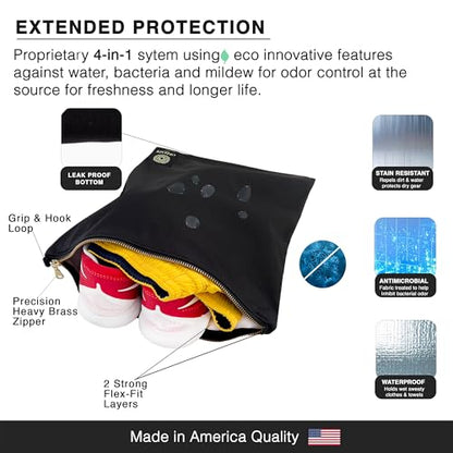 Ornadi Antimicrobial Wet Gym Clothes Bag Waterproof Bacteria Odor Control | 2-layer flex-fit stain-resistant bag inhibits odor-causing bacteria. Machine washable. For gym, sweat, swim & travel laundry