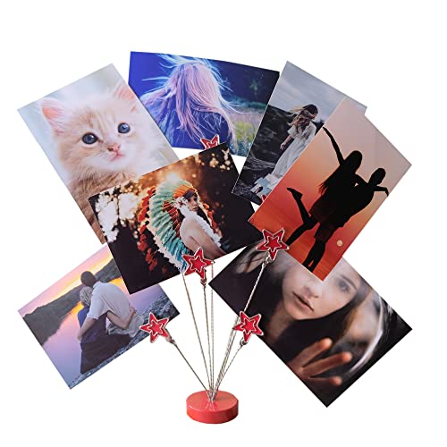 8-branch Family Tree Picture Frame Holder, Card Photo Clips Holder Desk Stand for Memo Paper Note Photo Christmas Wedding Card Display (Red Star) - style: Star