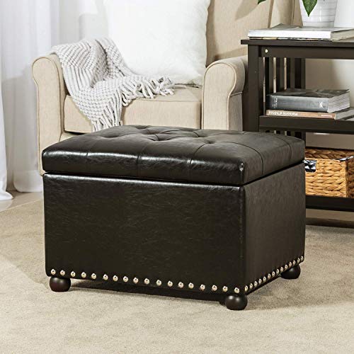 Joveco Leather Storage Ottoman, 24" Rectangle Tufted Foot Rest Stool, for Living Room Bedroom, Midnight Black - color: Midnight Black