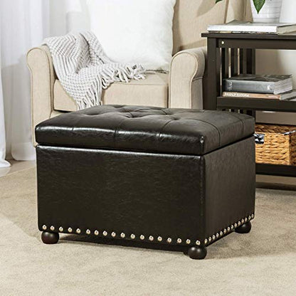 Joveco Leather Storage Ottoman, 24" Rectangle Tufted Foot Rest Stool, for Living Room Bedroom, Midnight Black - color: Midnight Black