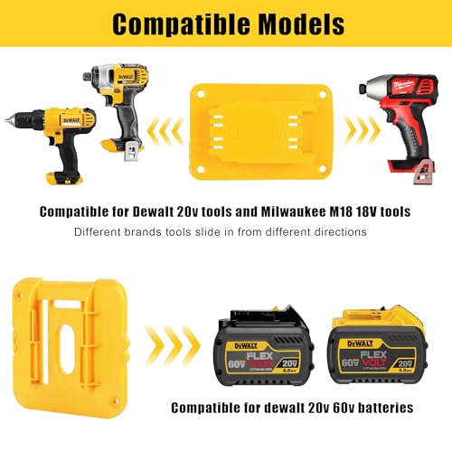 24 Packs Battery Holder & Power Tool Holder Wall Mount Compatible with DeWalt 20V/60V & Milwaukee M18 18V Tools, Batteries Organizer Hanger Heavy-Duty ABS Rack for Garage Workshop Shelf Work Van