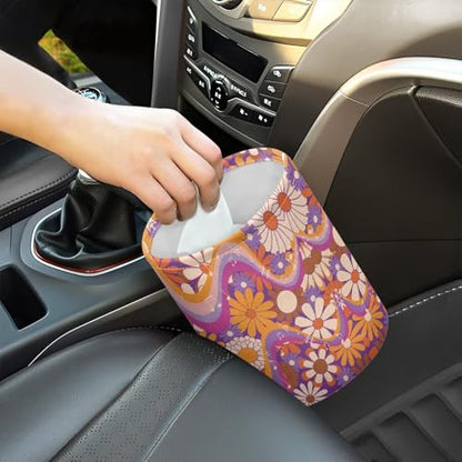 Renewold Waterproof Car Trash Can, Hippie Daisy Swirl Boho Car Garbage Can with Button Straps, Trash Bin for Any Vehicles, Auto Waster Container, Camping Picnic Travel Desktop Storage Bag Organizer - color: Hippie Daisy Swirl Boho