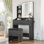 LIKIMIO Small Makeup Vanity Desk with Mirror and Lights, Vanity Table Set with Storage Drawer, Chair and Three Shelves, Bedroom, Charcoal Grey - color: Charcoal Grey