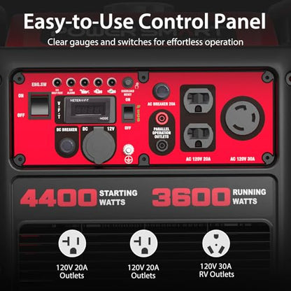 PowerSmart 4400-Watt Open Frame Inverter Generator, Gas Powered, CO-Sensor, Lightweight & Quiet for Home Use and Emergency Backup, Camping, EPA Compliant