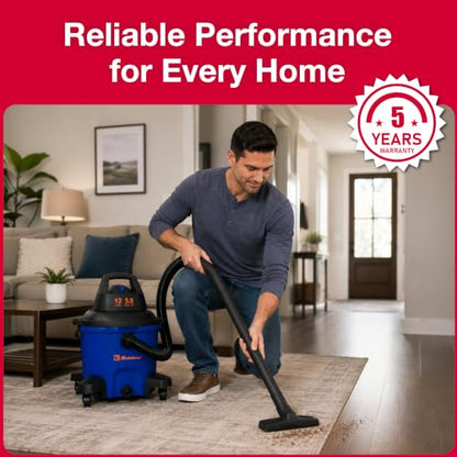 Koblenz WD-12 L4 Wet Dry Vacuum Cleaner, 12 Gallon 5.5 PHP, 3-in-1 Suction & Blower, 32 ft Reach, Drain Plug, Large Vacuum Cleaner for Car, Shop Vacuum Wet and Dry, Click-N-Lock Hose, Blue/Black - size: 12 Gallon 5.5 HP