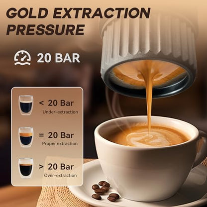 H02PRO Travel Coffee Maker, Portable Espresso Machine for Camping, 20 Bar Mini Coffee Maker Compatible with NS Capsule & Ground Coffee, 65ML Battery Operated Car Coffee Machines for Travel - color: Moonlight White
