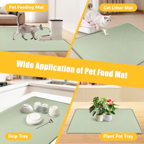 Lorvain 45" x 30" Cat Food Mat, Extra Large Silicone Pet Feeding Mat with Raised Edges, Pet Placemat for Cat Dog Food and Water Bowl Waterproof, Non-Slip, Easy to Clean, Floor Protection, Green - color: Green: 45" x 30"