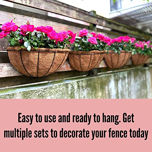 LaLaGreen Wall Hanging Planters (12 Inch, 2 Pack) Wall Mounted Flower Baskets with Coco Liner, Metal Iron Wire Plant Holder for Outdoor Window Box Herb Outside Fence Railing Deck Porch Balcony Garden