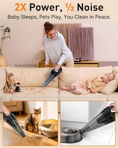 15-Min Fast Cleaning 120㎡ Room Handheld Vacuum Cordless - 26000Pa Strong Suction with Brushless Motor 18-36 Min Runtime Portable Vacuum - 1000mL Dust Cup One-Touch Emptying - Ease Use for Debris Hair
