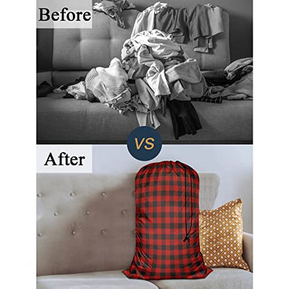 Swono Red Buffalo Plaid Travel Laundry Bag, Lumberjack Woodcutter Plaid Pattern Machine Washable Dirty Clothes Organizer, Large Enough to Hold 4 Loads of Laundry, Football Grid Oxford Cloth, Red Black - color: Red Buffalo Plaid