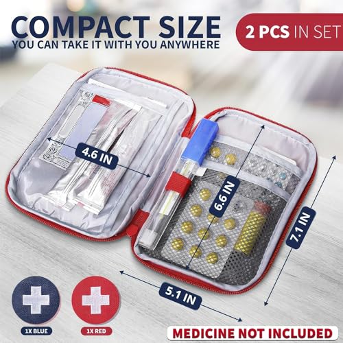2 Pcs Travel First Aid Bag Empty Portable Storage - Small Medical Bag Empty with Multiple Compartments, 7.1x5.1" Small First Aid Pouch with Zipper Closure - Outdoor Adventure Gift for Camping & Hiking