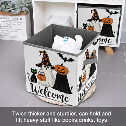 Welcome To Halloween Foldable Storage Box with Handle Organizer Containers for Home Office Clothes Office Supplies - color: style-9-1