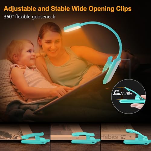Gritin 16 LED Rechargeable Book Light for Reading in Bed- Eye Caring 3 Color Temperatures, Stepless Dimming Brightness, 80 Hrs Runtime, Lightweight Flexible Clip on Light for Book Lovers-Blue | Eye Caring 3 Color Temperatures, Stepless Dimming Brightness,