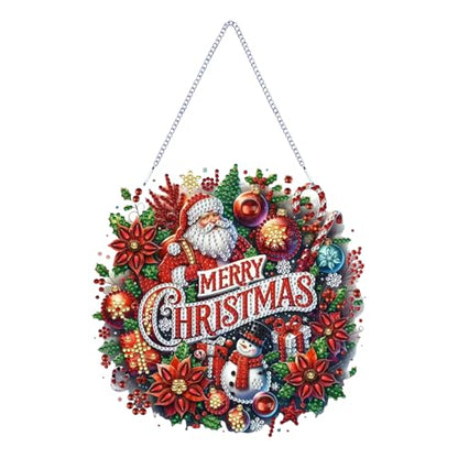 STGLCR DIY Christmas Santa Claus Diamond Art Painting Wreath Kits，Special Shaped Rhinestone Snowman Hanging Ornament Diamond Art Window Pendants for Gift Home Garden Wall Hanging Kits 7.8INCH - color: Santa Claus hanging