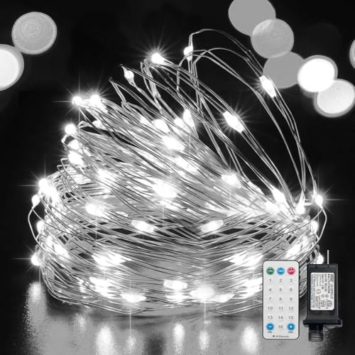 LAMPHOME Fairy Lights Plug in, 33Ft 100 LEDs Waterproof Twinkle Firefly Lights, Adaptor Included, Starry String Lights for Wedding Indoor Outdoor Christmas Patio Garden Decoration, White - color: White, size: 100 Count