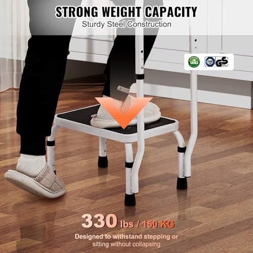 VEVOR Step Stool 1-Step 330lbs Capacity, 3 Adjustable Height with Handle Steel Step Ladder, Portable Toddler Step Stools for Adults, Non-Slip Sturdy Step Ladders for Office, RVs, Pets - size: 1-Step with Handle