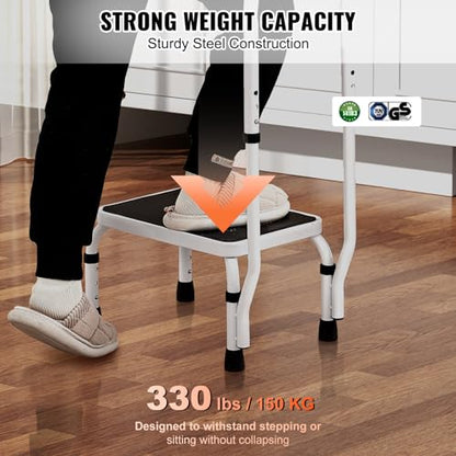 VEVOR Step Stool 1-Step 330lbs Capacity, 3 Adjustable Height with Handle Steel Step Ladder, Portable Toddler Step Stools for Adults, Non-Slip Sturdy Step Ladders for Office, RVs, Pets - size: 1-Step with Handle