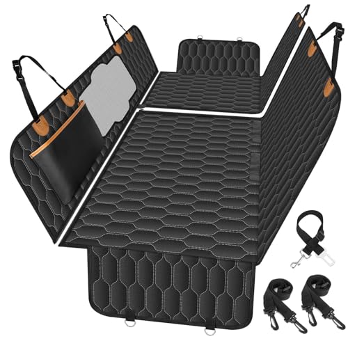 NECKORY Dog Back Seat Cover, Waterproof Scratch Proof Nonslip Dog Hammock for Car, Car Seat Cover for Back Seat with Sanitary Pad Mesh & Pocket for Cars SUVs and Trucks - S, Black/Orange - color: Black,Orange, size: Small,Sanitary Pad Mesh