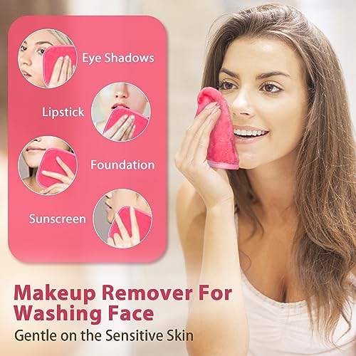 Makeup Remover Cloth, 6" x 6" Make Up Towels Reusable Face Cloth for Washing Face, 12 Pack Makeup Remover Pads Microfiber Face Washcloth with Mesh Bag, Just Water, Grey/Purple/Pink - color: MixColor-2