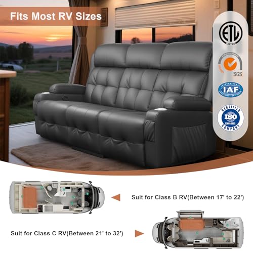 RV Loveseat Recliner Sofa, 3 Seat Wall Hugger Massage Reclining RV Couch with USB, Insert Pockets, Cup Holders, 150° RV Recliners Sleeper Sofa for RV Furniture & Home Theater Seating - color: Dark Gray, size: 3 Seat-G1