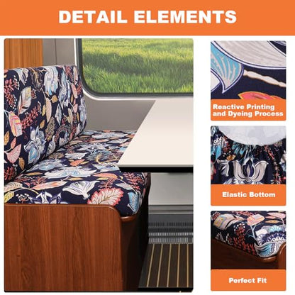 FUANGUI RV Dinette Cushion Covers - Stretch Camper Cushion Booth Seats Replacement - Washable Sofa Furniture Protector (B5, 2 Bench & 2 Backrest Covers) - color: B5