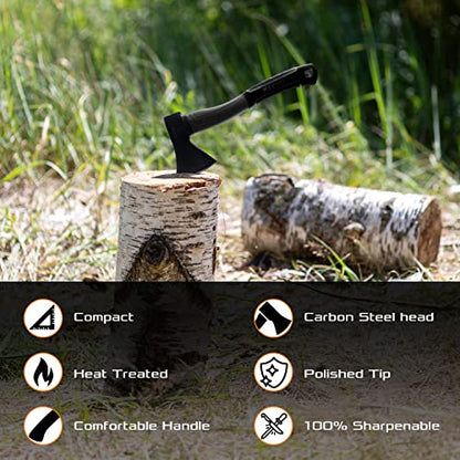 KSEIBI Wood Axe, 274151 Small Outdoor Camp Hatchet 14 Inch for Splitting and Kindling Wood, Forged Steel Blade with Anti-Slip and Shock Reduction Fiber Glasses Handle Great Throwing Axes and Hatchets - style: Black