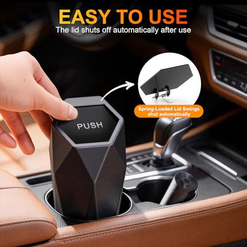 JUSTTOP Car Trash Can with Lid, Diamond Design Small Automatic Portable Trash Can with 1 Trash Bag, Easy to Clean, Used in Car Home Office (Black) - color: Black-1PCS, size: 1PCS