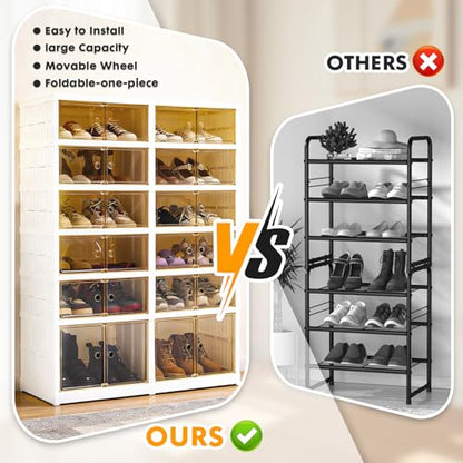SAYMA Foldable Shoe Rack Organizer, Plastic Collapsible Shoe Storage Cabinet with Door, Easy Assembly Shoe Shelf for Entryway, Clear Stackable Shoe Box (6 Tiers, 24 Pairs) - size: 6 Tiers-24 Pairs