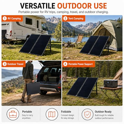 100W Portable Foldable Solar Panel Suitcase with 10A/12V MPPT Controller & 4-in-1 Adapter Cable, 25% High-Efficiency Solar Panel Charger for Portable Power Stations & 12V Batteries