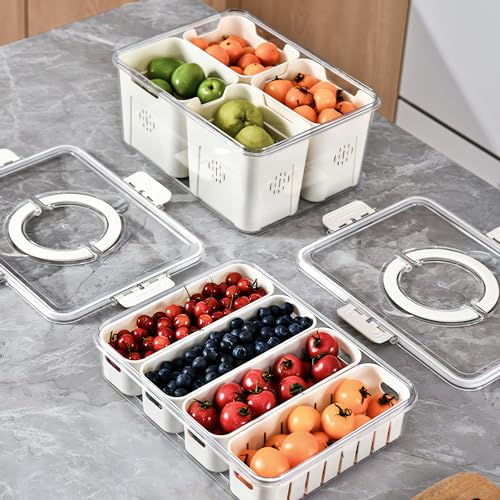 2Pack Divided Snackle Box with Lids Stackable Food Serving Tray for Fruit&Veggie Plastic Fridge Storage Container for Pantry Freezer Clear Snack Box for Meal Prep Candy Nuts Spice - size: 2Pack with 8 dividers