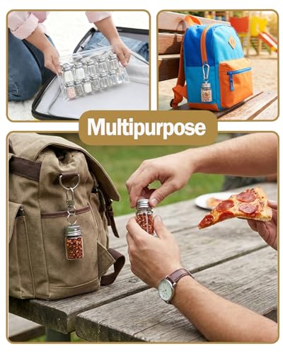24 Pack 7ml Keychain Seasoning Bottles, Mini Glass Spice Containers for Travel & Camping, Small Empty Vials with Aluminum Lids for DIY Crafts, Wedding Favors, Home Crafts, Travel - size: 7 ml